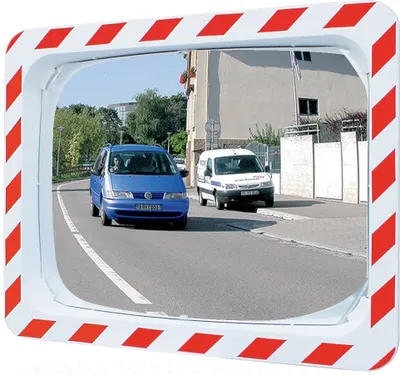 Produktbild von Verkehrsspiegel H600xB800mm Kunststoff,rot/weiß f.2 Richtungen 20m SPL