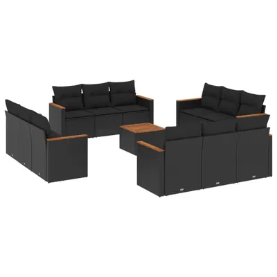 Produktbild von vidaXL 13-tlg. Garten-Sofagarnitur mit Kissen Schwarz Poly Rattan