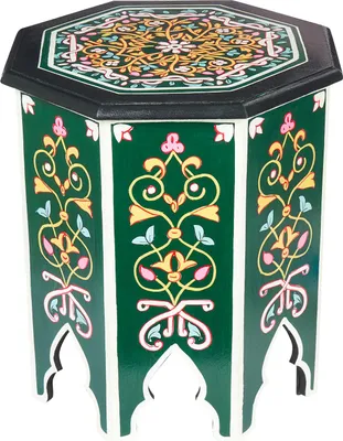 Zdjęcie produktu dla MARRAKESCH drewniany stolik nocny stolik nocny 50cm duży stołek Gargar zielony jako orientalna dekoracja