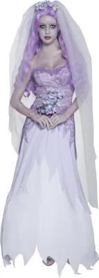 Produktbild von Gothic Manor Geisterbraut Kostüm, Lila, mit Kleid, Schleier und Blumenstrauß, Größe:S