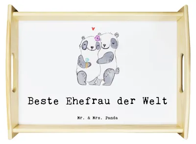 Produktbild von Mr. & Mrs. Panda Tablett Panda Beste Ehefrau der Welt - Weiß - Geschenk, couchtablett, Freundin, Frau, Hochzeit, Braut, holz, Deko, Geschenkidee, Ehe, Dekotablett, aus