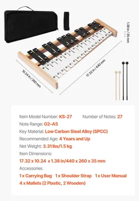 Obrázok produktu pre Glockenspiel, 27 tónov, vrátane paličiek, čierno-biele