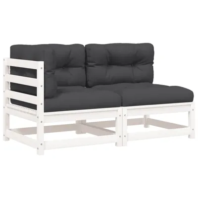 Produktbild von Gartensofa mit Kissen 2-Sitzer Weiß Massivholz Kiefer