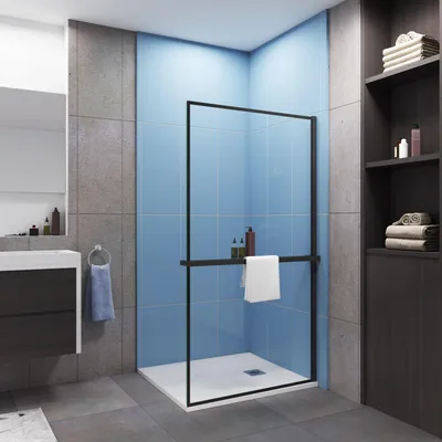 Produktbild von Duschparadies 140x200cm Walk In Schwarz Aluminiumrahmen Duschwand, mit Duschregal, Handtuchhalter, Duschabtrennung 8mm NANO Glass