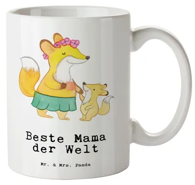 Produktbild von Mr. & Mrs. Panda Keramiktasse Fuchs Beste Mama der Welt - Weiß - Geschenk, weisse tasse, Pott, Dankeschön, Geschenkidee, Teepott, Mutter, Danke, Keramikbecher, Große, Ma