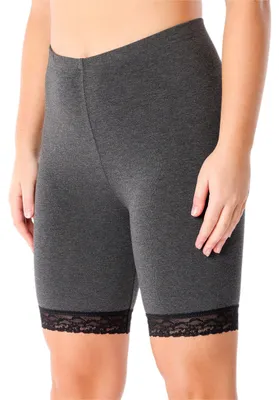 Produktbild von Merry Style Damen Kurze Leggings mit Spitze Freizeithose High Waist Radlerhose Hohe Taille aus Viskose MS10-431(Dunkelmelange, S)
