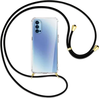 Produktbild von Handykette Backcover-Schutzhülle mit Band (Metall goldfarben) für Oppo Reno5 4G/5G - schwarz