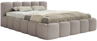 Produktbild von Selsey Cloudy Low - Polsterbett 160x200 mit Bettkasten und Metallrahmen-Lattenrost, hellgrau Bouclé
