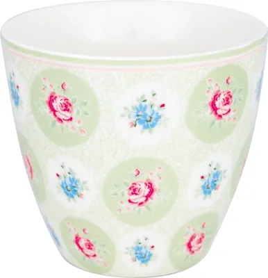 Produktbild von Greengate Latte Cup Becher ELLE PALE GREEN Grün mit Blumen Kaffeebecher