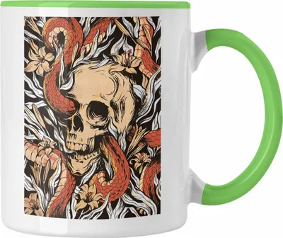 Produktbild von Trendation - Totenkopf Tasse Kaffee Frauen Mädchen Männer Tattoo Geschenk Damen Idee Grafik (Grün)