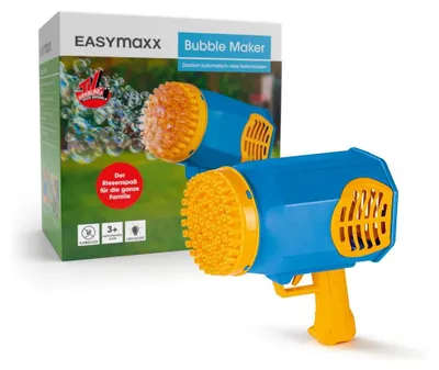Produktbild von EASYmaxx Seifenblasenpistole Bubble Maker mit LED-Beleuchtung und Akku Seifenblasenmaschine für Hunderte von Seifenblasen auf Knopfdruck Ideal für Kinder Kindergeburtstage Hochzeiten Partys