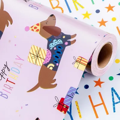 Immagine prodotto di Carta da regalo, motivo compleanno, palloncino a forma di cane, 43 cm x 10 m, rosa