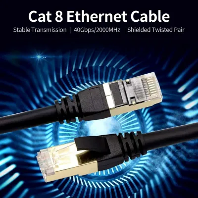 Zdjęcie produktu dla Kabel Ethernet Cat8 Szybki kabel sieciowy 40Gbps 2000Mhz/ Ekranowana skrętka/ Pozłacany interfejs RJ45 Czarny 2m