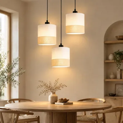 Produktbild von ZMH Pendelleuchte Esszimmer Hängeleuchte Vintage Hängelampe 3 flammig Stoff Esstischlampe Höhenverstellbar E27 Weiß Esszimmerlampe (ohne Leuchtmittel)
