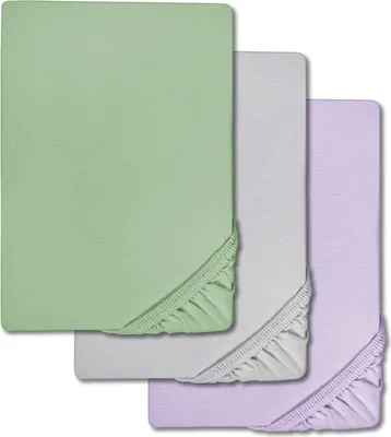 Productafbeelding van Set van 3 spreihoeslakens van microvezel, interlock-jersey, in drie kleuren, geschikt voor maten 90 x 190 cm en 100 x 200 cm (3 stuks)