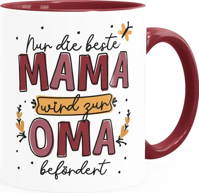 Produktbild von Kaffee-Tasse mit Spruch Nur die beste Mama wird zur Oma befördert Geschenk Muttertag Großmutter SpecialMe® weiss-innen-bordeauxrot Keramik-Tasse