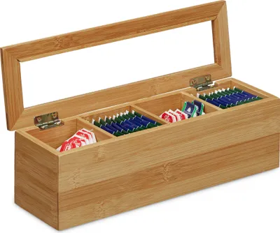 Produktbild von relaxdays Teebox Bambus 4 Fächer