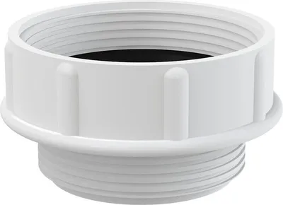 A white plumbing adapter with threaded ends.