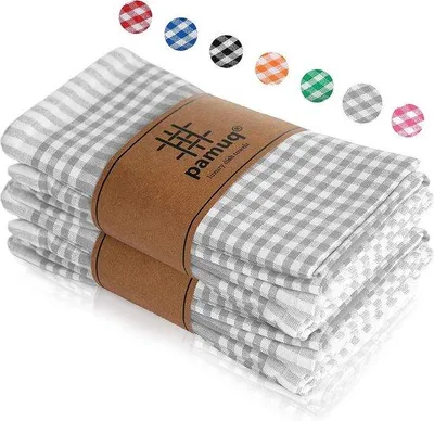 Zdjęcie produktu dla Zestaw 10 ręczników kuchennych Unyqoos® – 100% bawełna, szare w kratkę, 45 x 65 cm, z pętelką do zawieszania, chłonne ręczniki kuchenne