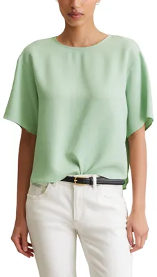 Produktbild von Marc O'Polo Denim Damen Kurzarmbluse mit Rundhalsausschnitt Cropped, Grün (Mint