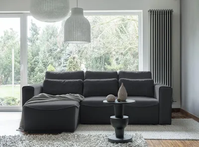 Image de MIUFORM Homely Tommy - Canapé d'angle avec fonction lit et coffre de rangement Canapé avec chaise longue réversible - 247x168cm - Gris foncé - Canapé-lit Canapé
