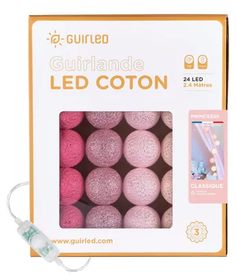 Productafbeelding van Lichtsnoer met bollen van katoen - LED USB - Nachtlampje baby 2 uur - Netadapter - 3 intensiteiten - 24 ballen 2,4 m