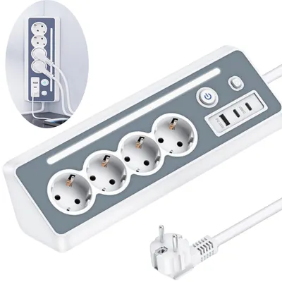 Produktbild von Steckdosenleisten Eck-Steckdosenleiste PD-Schnellaufladung 7 Fach Mehrfachsteckdose Schalterbeleuchtung, 3680W 16A,USB PD 30W