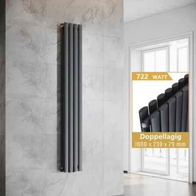 Obrázok produktu pre SONNI Vertikálny radiátor, rúrkový radiátor, dvojvrstvový, antracitová farba, 1600 × 239 mm, bez vykurovacieho telesa