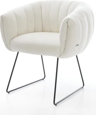 Produktbild von DELIFE Esszimmerstuhl Jada-Flex Bouclé Soft Beige Kufengestell Schwarz Taschenfederkern