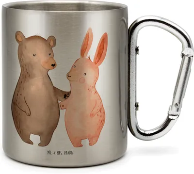 Produktbild von Mr. & Mrs. Panda Thermobecher Bär und Hase Umarmen - Transparent - Geschenk, Isolierbecher, Edelstahl Trinkbecher, Freunde, Freundin, für Immer, Bester Freund, BFF
