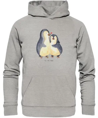 Produktbild von Mr. & Mrs. Panda Kuschelhoodie Pinguine Einschlafen Größe XXL - Heather Grey - Geschenk, Valentinstag, Hoodie, für Frauen, Freundin, Sweatshirt, Hoody, Pullover, Partner