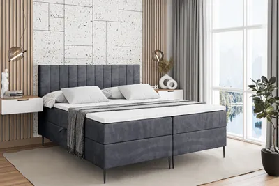 Produktbild von ALTDECOR  Boxspringbett mit Schwarz Füßen, Matratze und Lattenrost, Boxbett, Topper, Polsterbett mit Bettkasten, Bett mit Stauraum H3-Matratze, Doppelbett - EDITA-FC- 160x200 - Dunkelgrau Samt