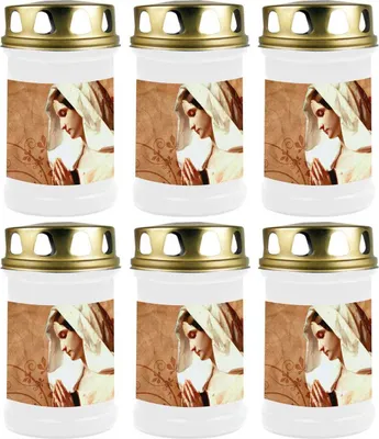 Produktbild von Grabkerze Weiß 6er Pack, Brenndauer: 48 Stunden ( je Kerze ), Motiv: Maria