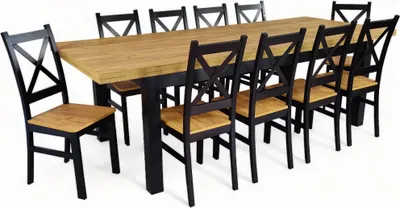 Produktbild von Großer Tisch und 10 Stühle Schwarz + Eiche Craft 100x200 erweiterbar auf 300 cm