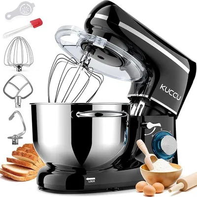 Imagen del producto de Batidora de cocina de 1500W, amasadora con cuenco de acero inoxidable de 7 litros y doble asa, batidora para masas con 6 velocidades, incluye gancho amasador, batidor de varillas y batidor de alambre, color