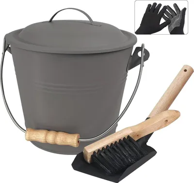 Produktbild von Feuerfester Ascheeimer mit Zubehör, 5L Grau - Kaminwerkzeug-Set