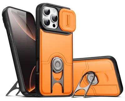 Produktbild von Handyhülle für iPhone 16 Pro mit Dia Kameraschutz und Ringhalter Ständer, Stoßfeste Hybrid Schutzhülle Orange