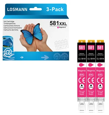 Produktbild von LOSMANN 3X Magenta Druckerpatronen Kompatibel für Canon CLI-581 XXL M für Pixma TS6350 TS6150 TS8150 TS8250 TS6250 TS705 TS705a TS8151 TS6151 TS8152 TS8300 TS9150 TS9155 TS9550 TR7550 TR8550