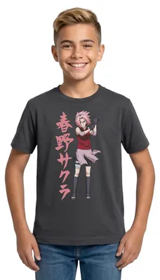 Produktbild von Spreadshirt Naruto Shippuden Cooles Design Mit Sakura Teenager T-Shirt, 152/164 (12-14 Jahre), Dunkelgrau