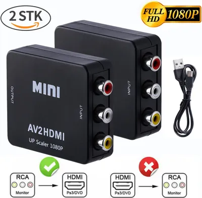 Produktbild von 2X AV zu HDMI Adapter Konverter Full HD 1080P 4k Video Audio TV 3 RCA CVBS HDMI