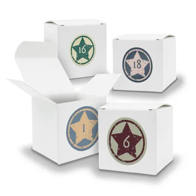 Produktbild von Adventskalender zum Füllen 24x Würfel 6,5cm WEISS + Sticker V04 Z20