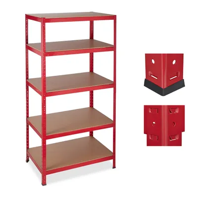 Produktbild von Relaxdays Schwerlastregal, 5 Ebenen, Traglast 1325 kg, Steckregal Keller, Garage, Werkstatt, 180x90x60, Metall/MDF, rot