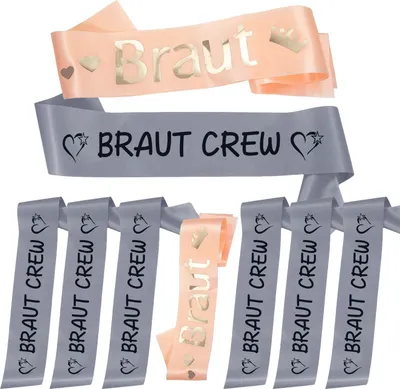 Produktbild von Oblique Unique Schärpe Braut + Braut Crew Set JGA Hen Party Hochzeit Herzen grau lachs