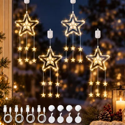 LED-Kerzenstern Fensterbeleuchtung, 4 Stk., warmweiß, aufladbar