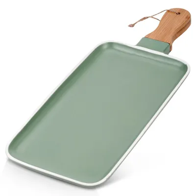 Imagen del producto de Elegante plato de servir de porcelana con detalles de bambú