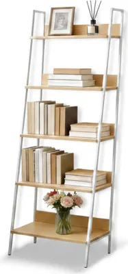 Produktbild von Relaxdays Standregal, modernes Leiterregal mit 5 Ablagen, für Pflanzen, Bücher & Deko, HBT: 170 x 60 x 30 cm, natur-weiß