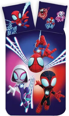 Obrázek produktu pro Marvel Spidey Amazing Friends Spider-Man, dětské ložní prádlo, dětské ložní prádlo, Spin, Spidey a Ghost-Spider, přikrývka 100 x 135 + polštář 40 x 60 cm 100% bavlna