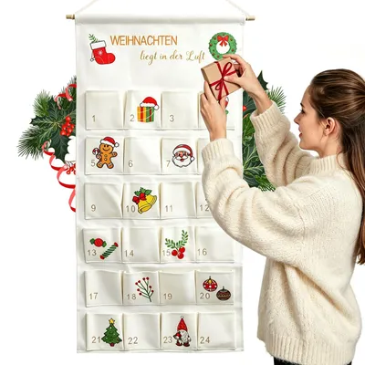 Stoff-Adventskalender zum Befüllen, 24 Fächer, wiederverwendbar, 30x30 cm