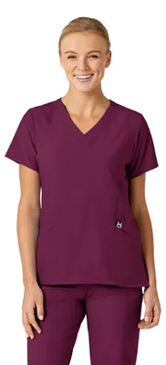 Image de WonderWink - T-shirt à encolure en V stylisée pour femmes, modèle médical, couleur vin, taille M