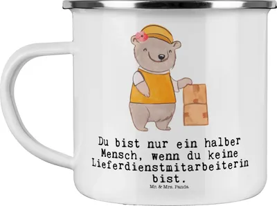 Produktbild von Mr. & Mrs. Panda Pott Lieferdienstmitarbeiterin Herz - Weiß - Geschenk, Outdoor Becher, Kaffeepott, Pizzabäckerin, Pizzabringdienst, Spruch, emaille, Tasse, Teetasse